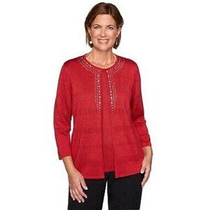 Alfred Dunner Red "Classics" Layered Valentine's Day Date Sweater W/ Stones NWT